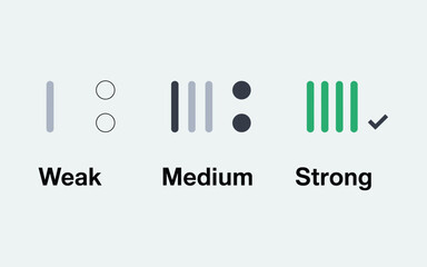 Poster - Strength indicators depicting weak medium and strong represented by geometric shapes and text labels