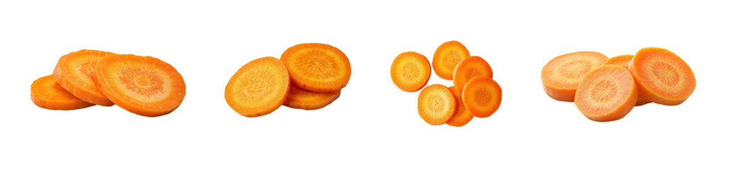 Poster - Close-up view of several carrot slice isolated on transparent background