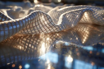 Poster - Illuminated Woven Fabric Draping on Surface Creating Shadows