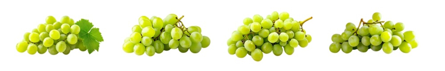 Poster - Close-up view of several bunches of fresh green grapes. isolated on transparent background