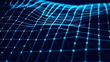 Poster - Abstract blue digital network, futuristic technology mesh with nodes on dark background for blockchain, data connection and cyberspace concept.