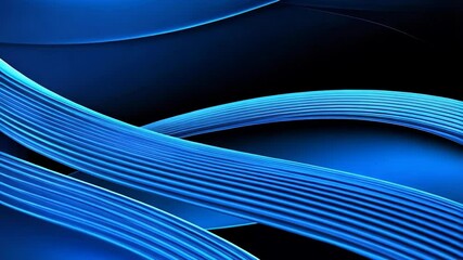 Poster - Abstract blue ribbons gently curving against a dark background, creating a modern, flowing, and elegant digital wallpaper design