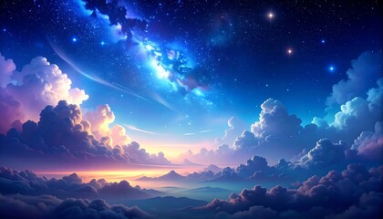Wall Mural - Celestial Cloudscape with Starry Night.