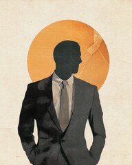 Poster - Silhouette of a man in a suit, viewed from behind, set against a large, warm-toned circle