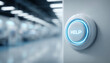 © Anatthaphon - Futuristic help button with blue light in modern interior, emergency assistance concept, technology support