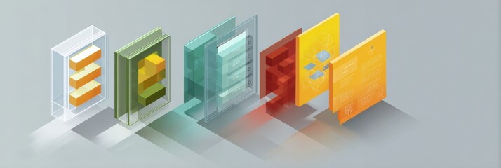 Aufkleber - Modular Floating Window Infographic Design Showcasing Layers and Shadows With Vibrant Colors and Shapes