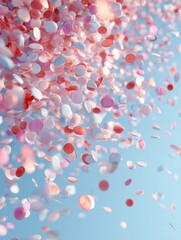 Poster - Soft 3D Confetti Floats Gracefully on a Light Blue Background Creating a Cheerful Atmosphere Perfect for Celebrations