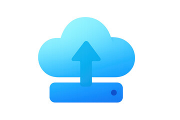 Poster - Data uploading to cloud storage, symbolized by an upward arrow and a blue cloud, on a transparent background