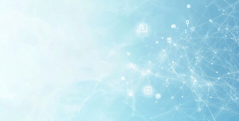 Light blue abstract network graphic with interconnected nodes and lines