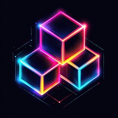 Aufkleber - Three vibrant, glowing cubes intersect, creating a dynamic, abstract design against a dark background