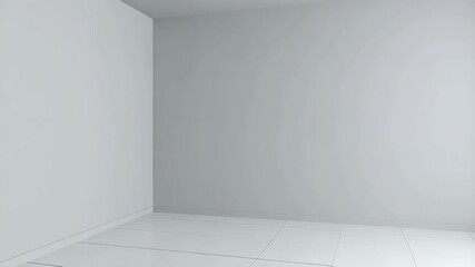 Poster - Bright empty room with smooth light gray walls, glossy white tiled floor and window providing daylight for interior design concepts.