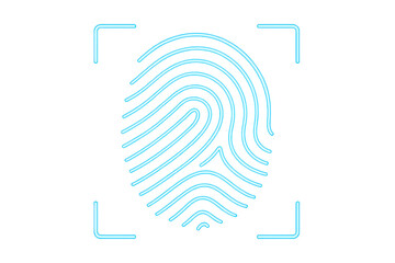 Poster - Neon fingerprint being scanned with target frame, on transparent background, ideal for security, biometric identification and access control concepts