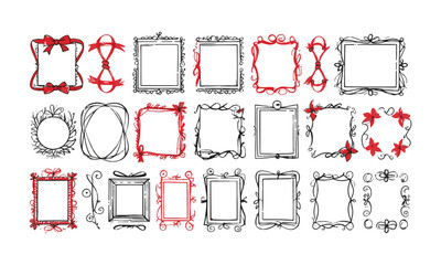 Leinwandbilder - Vector illustration featuring a collection of whimsical, hand-drawn rectangular frames, Include a diverse range of frame designs, such as ribbon-tied borders, easily editable and scalable.