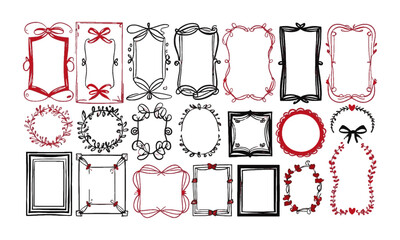 Leinwandbilder - Vector illustration featuring a collection of whimsical, hand-drawn rectangular frames, Include a diverse range of frame designs, such as ribbon-tied borders, easily editable and scalable.