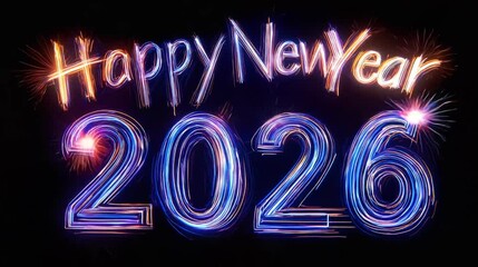 Aufkleber - Vibrant and Colorful New Year 2026 Celebration Illuminated Light Trails and Fireworks Create Festive Atmosphere with Bright Colors and Dynamic Design for Exciting and Memorable Experience