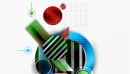 Fototapete - Abstract geometric composition. Circles, rectangles overlap creating dynamic visual effect. Modern design elements present.