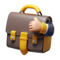 Poster - 3d cartoon briefcase with thumbs up gesture isolated on transparent background