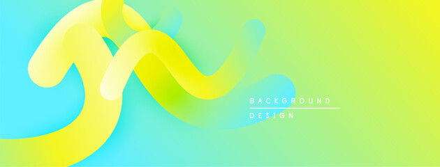 Poster - Abstract vibrant background. Smooth flowing ribbons, yellow, turquoise, green gradients create dynamic visual effect. Modern design element.