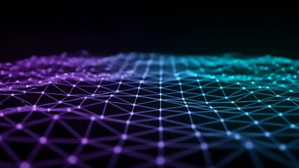 Leinwandbilder - Abstract technological background polygonal network with dots and lines. Futuristic surface wave moves towards the viewer, zoom. Digital big data concept for internet, data connection.