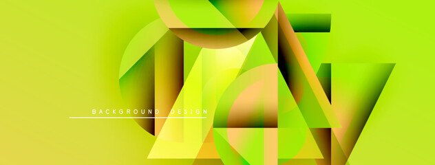 Poster - Abstract geometric shapes overlap, creating vibrant green design. Layers suggest depth, modern aesthetic. Text reads background design.