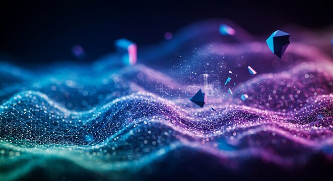 Abstract Neon Wave Particle Background Vibrant Blue and Purple Digital Art