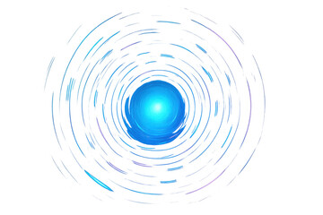 Poster - Blue concentric energy waves radiating from luminous spherical core, representing technological innovation against transparent backdrop