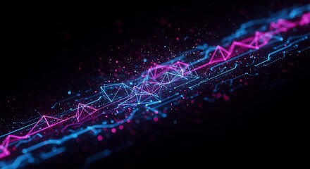 Poster - Abstract Digital Art Neon Pink and Blue Geometric Network