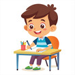 © Pixel Art - Cartoon boy writing at his desk