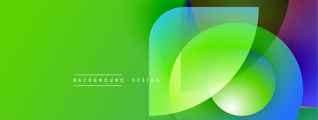 Poster - Bright green background features abstract overlapping shapes. Vivid colors blend, creating dynamic visual effect. Text reads background design.