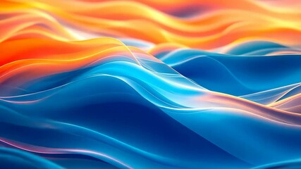 Poster - Abstract wave forms in blue and orange create a mesmerizing and dynamic composition.