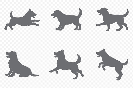 dog silhouette vector set  . a collection of dog silhouettes in various poses and breeds. Perfect for pet lovers, veterinarians, or dog trainer.