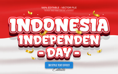 Fototapete - Editable white 3D text effect on Indonesian independence day