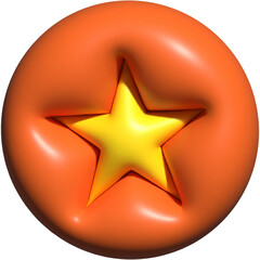 Fototapete - Three Dimensional Orange Circle with a Yellow Star Center Design Element for Graphic Projects and Creative Designs with Transparent Background
