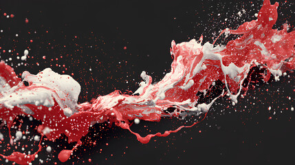 Poster - Abstract Red And White Fluid Splash With Particles On Dark Background