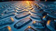 © haryeste - Textured metal surface, wet. Sunset light reflection