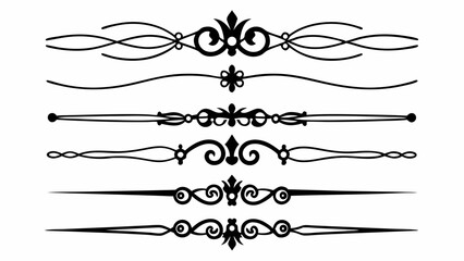 Poster - Collection of six decorative horizontal dividers with floral and ornamental elements in black and white style created with generated ai