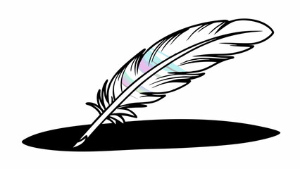 Poster - Illustration of a quill pen with black outline and shadow on a white background surface area created with generated ai