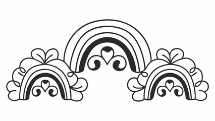 Aufkleber - Stylized rainbow design with heart accents and decorative flourishes in black and white outline style created with generated ai