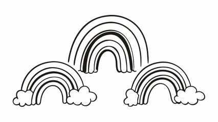 Aufkleber - Three black and white rainbows with clouds in a simple line art drawing style illustration design created with generated ai