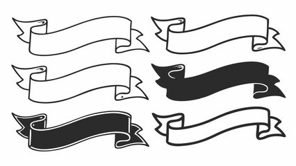 Aufkleber - Illustration of six hand drawn banners in black and white with decorative edges and flowing shapes created with generated ai
