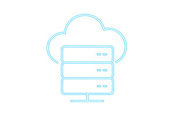 Poster - Glowing blue cloud computing symbol representing digital network, data storage, server infrastructure against transparent backdrop