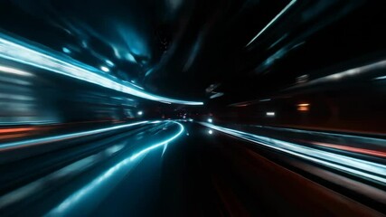 Poster - Futuristic tunnel with streaks of light, capturing speed and motion in a dynamic abstract scene.