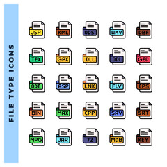 Fototapete - 25 File Type Lineal Color icon pack. vector illustration.