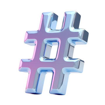 Iridescent hashtag symbol on a black style background isolated on transparent background