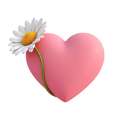 Poster - Pink heart with a daisy flower on a black isolated background isolated on transparent background