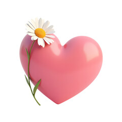 Poster - Pink heart with a daisy flower image isolated on transparent background