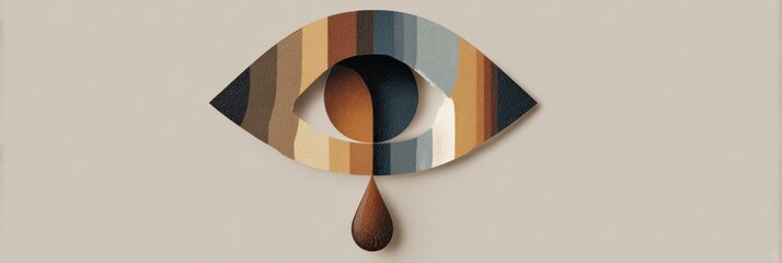 Poster - Abstract Representation of an Eye With a Clay Tear in Muted Tones Showcasing Emotion and Artistic Expression on a Neutral Background