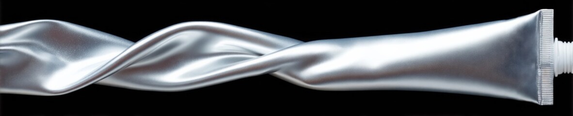 Poster - Eco Awareness Concept with Completely Squeezed Metal Tube on Neutral Surface Symbolizing Resource Depletion and Environmental Impact for Sustainable Campaigns