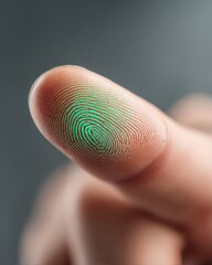 Poster - Futuristic biometric fingerprint authentication with neon green light on digital scanner showcasing secure access and advanced identity verification technology