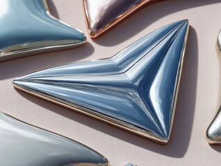 Leinwandbilder - Futuristic Seal Emblem Collection with Metallic Chrome Badges and Geometric Ribbon Awards on Minimalist Surface for Modern Recognition Programs